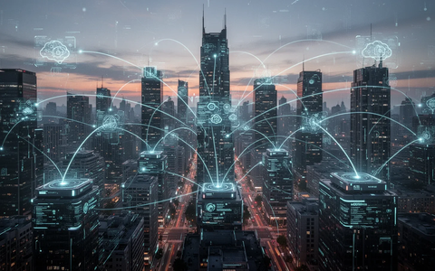 A stylized cityscape with glowing digital connections, representing the KDE Community's 30th anniversary and technological impact. - Foto: über boerse-global.de