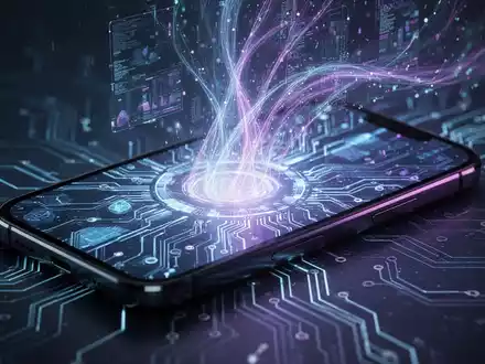 A futuristic smartphone with a glowing AI interface integrated into a circuit board design, symbolizing deep OS integration. - Foto: über boerse-global.de