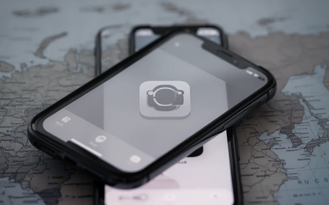 Ein Smartphone-Bildschirm mit einem ausgegrauten App-Symbol vor einer verschwommenen Karte Russlands, symbolisiert die Entfernung einer App. - Foto: über boerse-global.de