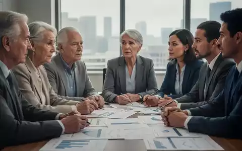 Eine Gruppe von Menschen, darunter Senioren und Fachleute, diskutiert an einem Tisch mit Dokumenten, die finanzielle Reformen symbolisieren. - Foto: über boerse-global.de