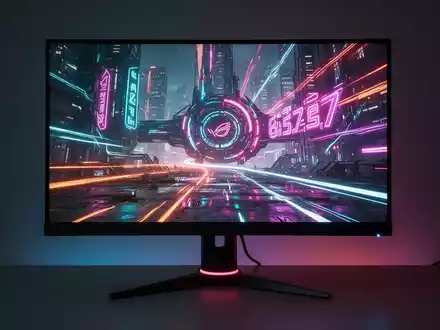 A close-up of a modern Mini LED gaming monitor displaying a brightly colored, high-resolution video game scene. - Foto: über boerse-global.de