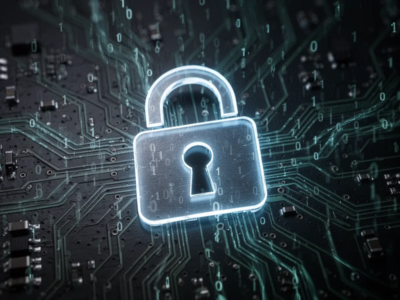 A glowing digital padlock icon superimposed on a circuit board, symbolizing data encryption and security within a technological context. - Foto: über boerse-global.de