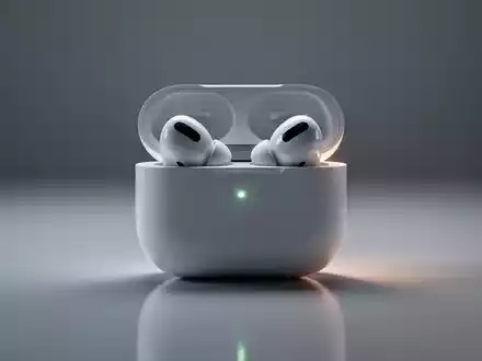 Apple AirPods Pro 3 earbuds in their charging case, illuminated by a soft glow, on a sleek surface. - Foto: über boerse-global.de