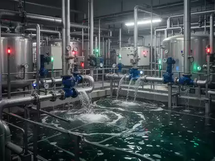 Industrielle Wasseraufbereitungsanlage mit komplexen Rohrleitungen und Tanks, die den Einsatz von BCDMH in der Wasserwirtschaft symbolisiert. - Foto: über boerse-global.de