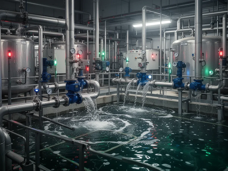 Industrielle Wasseraufbereitungsanlage mit komplexen Rohrleitungen und Tanks, die den Einsatz von BCDMH in der Wasserwirtschaft symbolisiert. - Foto: über boerse-global.de