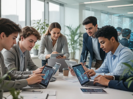 Junge Fachkräfte arbeiten in einem modernen Büro zusammen, symbolisch für betriebliches Gesundheitsmanagement und Fachkräftesicherung. - Foto: über boerse-global.de