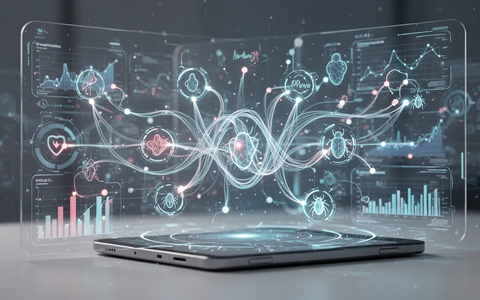 Abstrakte Darstellung von Datensynchronisation und Fehlerbehebung in einer digitalen Gesundheits-App mit leuchtenden Linien und Knoten. - Foto: über boerse-global.de