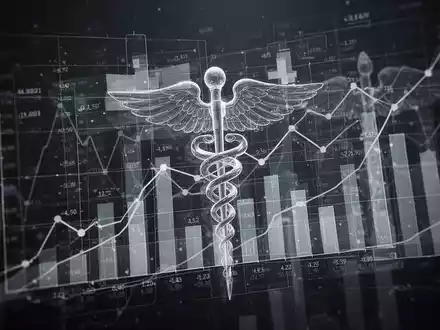 Abstrakte Darstellung des deutschen Gesundheitssystems mit überlappenden Finanzdiagrammen und medizinischen Symbolen, die Sparmaßnahmen und Druck verdeutlichen. - Foto: über boerse-global.de