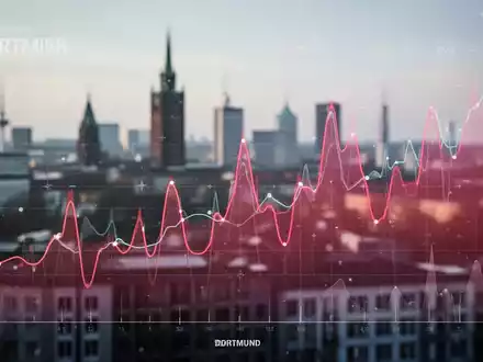 Abstrakte Darstellung von Bluthochdruck, mit angedeuteten Daten und einem unscharfen Stadtbild von Dortmund im Hintergrund. - Foto: über boerse-global.de