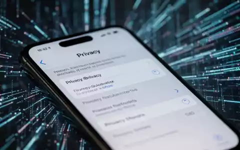 An iPhone screen showing privacy settings, with abstract digital data streams in the background. - Foto: über boerse-global.de