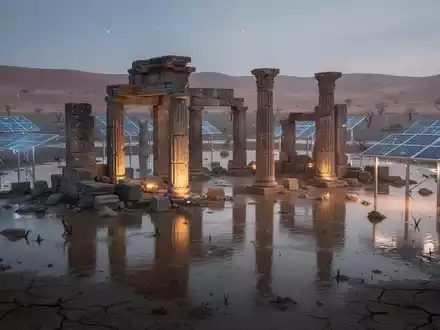 Antike Ruinen, teilweise von Hochwasser umgeben oder von Wüstenbildung betroffen, mit integrierter nachhaltiger Technologie. - Foto: über boerse-global.de
