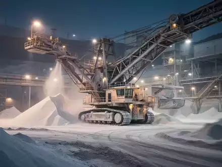 Industrielle Salz- und Kaliabbaumaschinen in einer modernen Anlage mit dramatischem Licht. Fokus auf Bergbau und Materialien. - Foto: über boerse-global.de