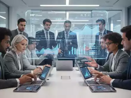 Professionelle Sachbearbeiter arbeiten in einem modernen Büro, umgeben von digitalen Schnittstellen und Technologien, die Prozessmanagement und IT-Wissen symbolisieren. - Foto: über boerse-global.de