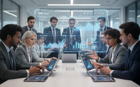 Professionelle Sachbearbeiter arbeiten in einem modernen Büro, umgeben von digitalen Schnittstellen und Technologien, die Prozessmanagement und IT-Wissen symbolisieren. - Foto: über boerse-global.de
