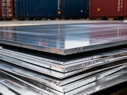 Nahaufnahme von gestapelten Stahl- und Aluminiumblechen in einer industriellen Umgebung, symbolisch für Zölle und Handel. - Foto: über boerse-global.de