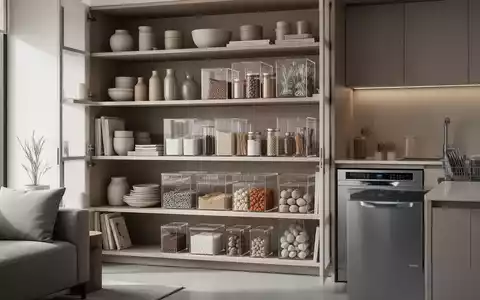 Ein aufgeräumtes, modernes Wohnzimmer mit cleveren Aufbewahrungslösungen und einem minimalistischen Design. - Foto: über boerse-global.de