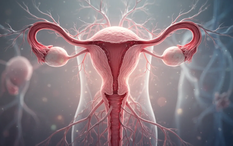 Eine abstrakte Darstellung weiblicher Fortpflanzungsorgane, die von zarten, wurzelartigen Strukturen umgeben sind, symbolisiert Endometriose und Fruchtbarkeitsprobleme. - Foto: über boerse-global.de