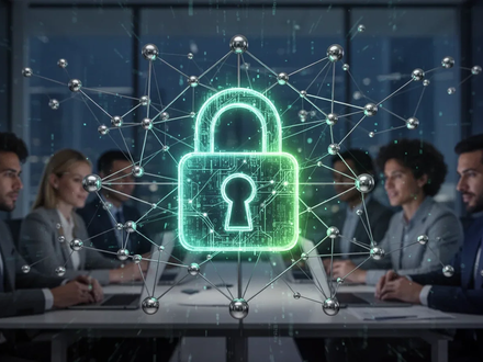 Ein leuchtendes digitales Vorhängeschloss über einem Netzwerk von verbundenen Knoten, das SSO-Sicherheit und ein Büro darstellt. - Foto: über boerse-global.de