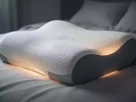 Ein ergonomisches Kopfkissen liegt auf einem Bett, um Nacken- und Rückenschmerzen vorzubeugen. Der Fokus liegt auf Komfort und Unterstützung. - Foto: über boerse-global.de