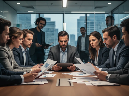 Eine Gruppe von Betriebsräten und Personalvertretern, die sich in einem modernen Konferenzraum über Krisenmanagement und rechtliche Rahmenbedingungen austauschen. - Foto: über boerse-global.de