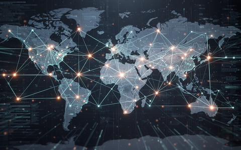 Abstrakte Darstellung von vernetzten Lieferketten und globalem Handel, symbolisiert durch geometrische Linien und leuchtende Knotenpunkte. - Foto: über boerse-global.de
