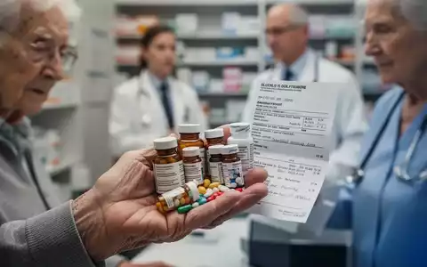 Eine ältere Hand hält verschiedene Medikamentenflaschen, im Hintergrund unscharf ein Apotheker oder Arzt. - Foto: über boerse-global.de