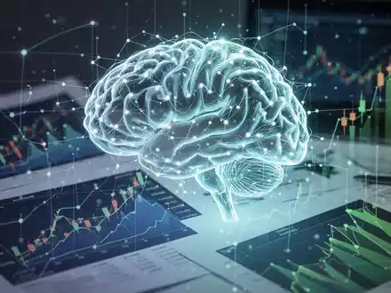Ein stilisiertes, leuchtendes neuronales Netz über Finanzdiagrammen und Dokumenten, das die Integration von KI in Accounting und ESG darstellt. - Foto: über boerse-global.de