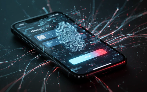 A smartphone screen showing a distorted, holographic payment interface with digital light trails, representing NFC attacks and mobile payment fraud. - Foto: über boerse-global.de