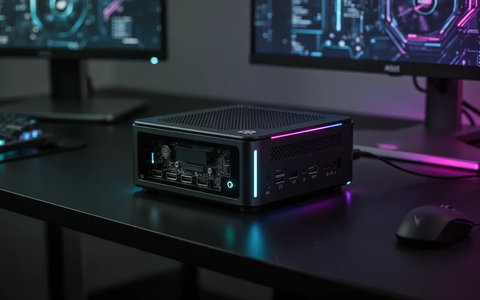 Ein schlanker, kompakter Gaming-PC (NUC) mit subtilen RGB-Beleuchtungsakzenten auf einem modernen, minimalistischen Schreibtisch. - Foto: über boerse-global.de