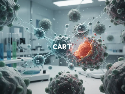 Mikroskopische Darstellung von CAR-T-Zellen, die mit von rheumatoider Arthritis betroffenen Zellen interagieren, im Labor. - Foto: über boerse-global.de