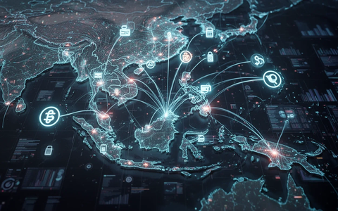 A glowing neural network with digital payment icons overlaid on a map of Southeast Asia, representing AI in finance. - Foto: über boerse-global.de