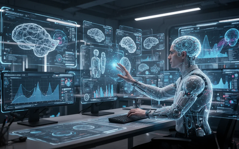 Ein futuristisches digitales Designstudio mit holografischen Schnittstellen, die 3D-Modelle und Datenvisualisierungen zeigen. - Foto: über boerse-global.de