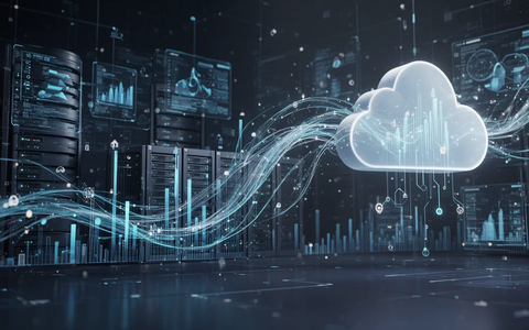 Abstract representation of data flow and optimization, suggesting digital storage management and cloud migration for Outlook PST files. - Foto: über boerse-global.de
