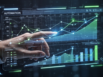 A hand interacting with a holographic spreadsheet interface, displaying data, charts, and automation features. - Foto: über boerse-global.de