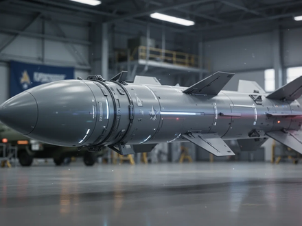 Eine Nahaufnahme einer modernen, schlanken Rakete, die ein Tomahawk-Marschflugkörper sein könnte, vor einem unscharfen Hintergrund. - Foto: über boerse-global.de