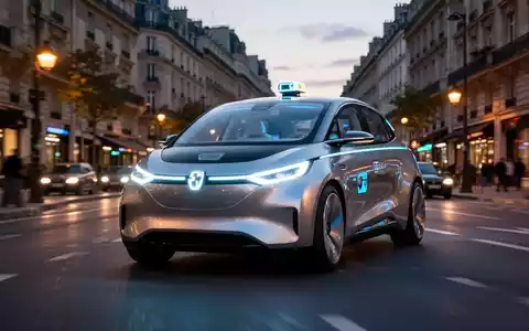 A sleek, futuristic robotaxi drives through a modern European city street at dusk, symbolizing autonomous transportation innovation. - Foto: über boerse-global.de