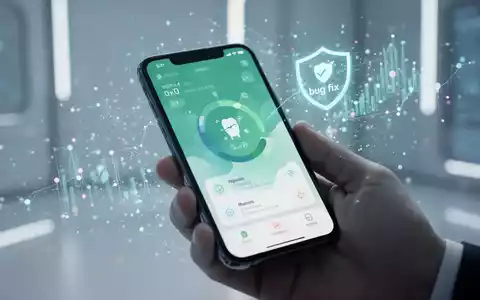 Ein stilisiertes Smartphone zeigt eine Gesundheits-App-Oberfläche mit Versionsnummer 5.01, umgeben von abstrakten Datenpunkten. - Foto: über boerse-global.de