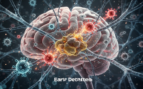 Nahaufnahme mikroskopischer Gehirnstrukturen mit leuchtenden Neuronen, die mit abstrakten Immunzellen und Amyloid-Plaques interagieren. - Foto: über boerse-global.de