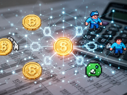 Eine futuristische Grafik, die Gaming-Kryptowährungen und Blockchain-Technologie mit traditionellen Finanzdokumenten und Rechnern verbindet. - Foto: über boerse-global.de