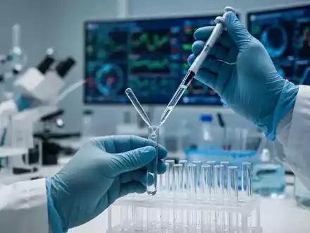Nahaufnahme der Hände eines Wissenschaftlers, der in einem Labor eine Flüssigkeit in ein Reagenzglas pipettiert, mit verschwommenem Hintergrund. - Foto: über boerse-global.de