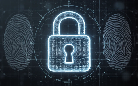 A glowing digital padlock icon made of binary code, overlaid on a background with biometric scanning patterns, symbolizing secure passkeys. - Foto: über boerse-global.de