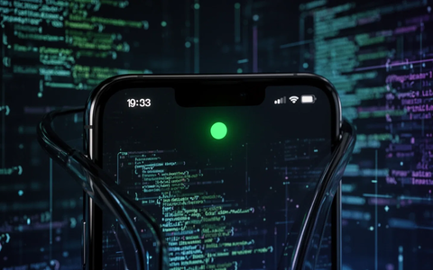 Ein Smartphone-Bildschirm zeigt einen prominenten grünen Punkt in der Statusleiste, der Privatsphäre und Datensicherheit symbolisiert. - Foto: über boerse-global.de