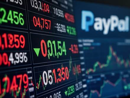 A blurred stock ticker showing negative numbers, with a subtle, out-of-focus PayPal logo in the background, symbolizing financial decline. - Foto: über boerse-global.de