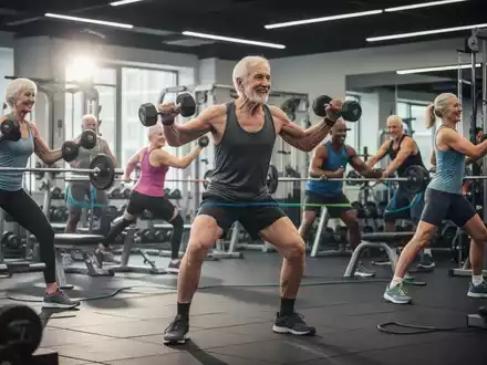 Eine Gruppe von Menschen unterschiedlichen Alters trainiert in einem modernen Fitnessstudio, um Muskelkraft aufzubauen. - Foto: über boerse-global.de