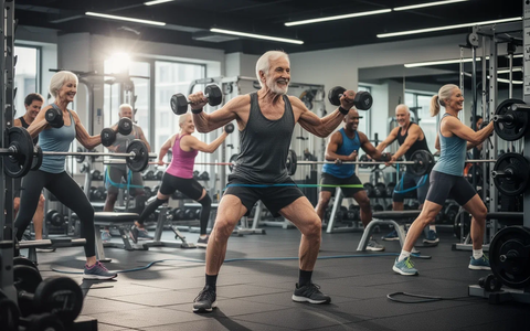 Eine Gruppe von Menschen unterschiedlichen Alters trainiert in einem modernen Fitnessstudio, um Muskelkraft aufzubauen. - Foto: über boerse-global.de