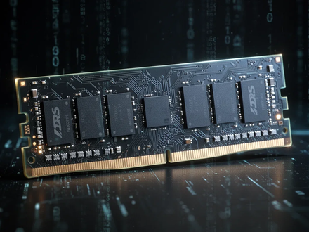 Ein detailliertes Bild eines DDR5-RAM-Moduls mit leuchtenden Schaltkreisen, das die technologische Komplexität und den Wert unterstreicht. - Foto: über boerse-global.de