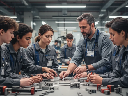 Junge Auszubildende arbeiten in einem modernen Umfeld unter Anleitung eines Mentors, symbolisierend duale Ausbildung und Fachkräftesicherung. - Foto: über boerse-global.de