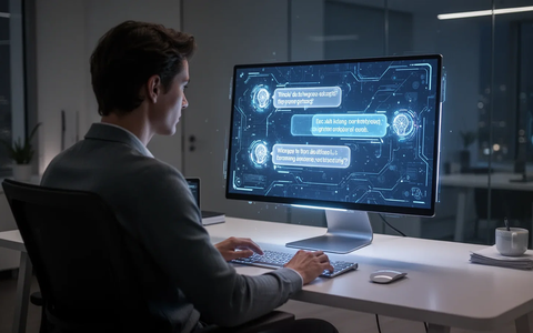 Eine Person sitzt vor einem Computerbildschirm, auf dem ein KI-Chatbot für Gehaltsverhandlungen angezeigt wird. - Foto: über boerse-global.de