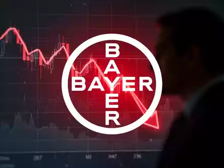 Ein stilisierter, abwärts gerichteter Finanzchart mit einem roten Leuchten, das auf Warnung hindeutet. Im Vordergrund eine verschwommene Silhouette einer Person. - Foto: über boerse-global.de