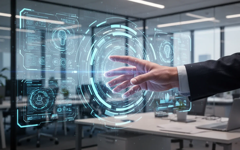 Eine Hand interagiert mit einer leuchtenden holografischen Schnittstelle, die einen digitalen Assistenten oder eine KI darstellt. - Foto: über boerse-global.de